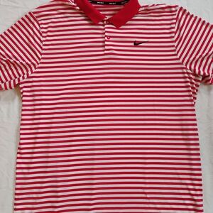 Nike Dri Fit Polo Mens XL Golf Red & White Striped Shirt